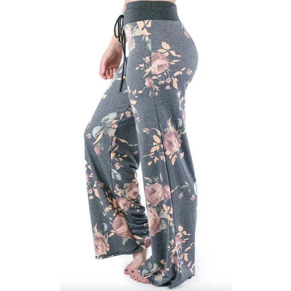12 Pm By Mon Ami Floral Wide Leg Pants - Black and Pink | Size L - Picture 2 of 5